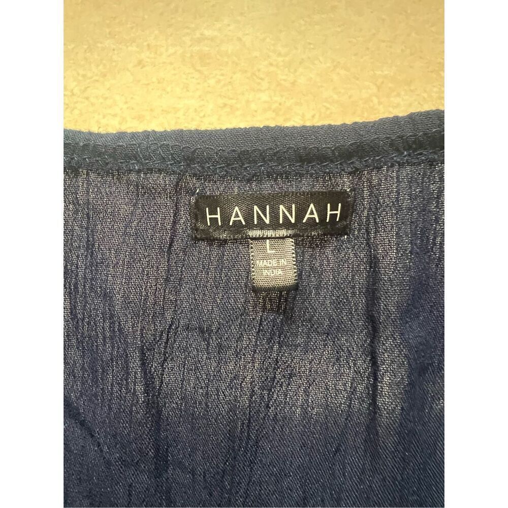 Hannah Navy Pullover tassel Blouse Sz L NWT - Picture 3 of 7